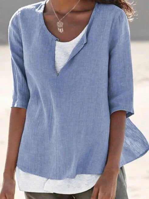 Janet - Split Neck Casual Blouse