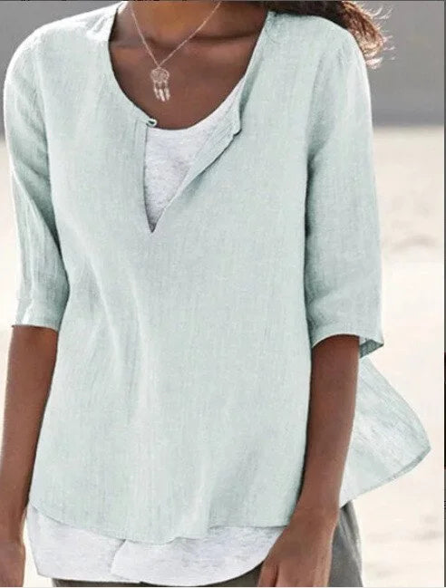 Janet - Split Neck Casual Blouse