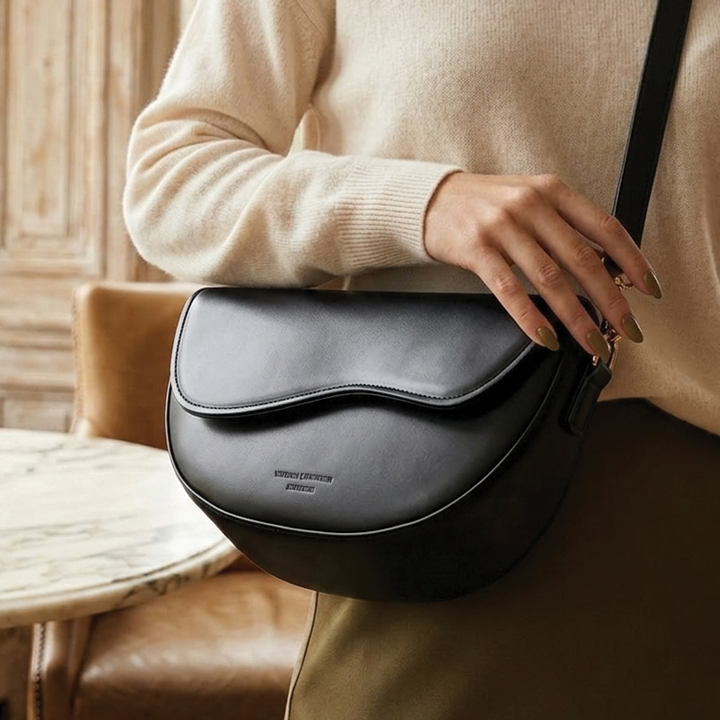 Emma - Vegan Leather Curved Flap Crossbody Bag