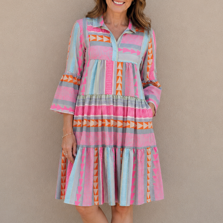 Sofia - Boho Patch Midi Dress