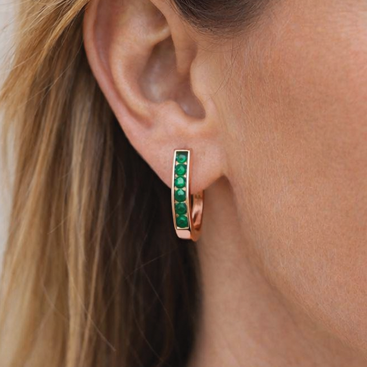 Kelly - Emerald Hoop Earrings
