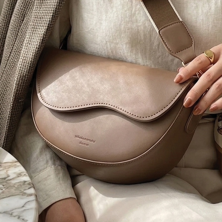 Emma - Vegan Leather Curved Flap Crossbody Bag