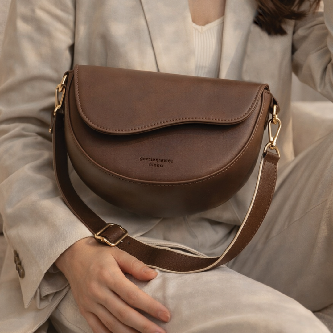 Emma - Vegan Leather Curved Flap Crossbody Bag