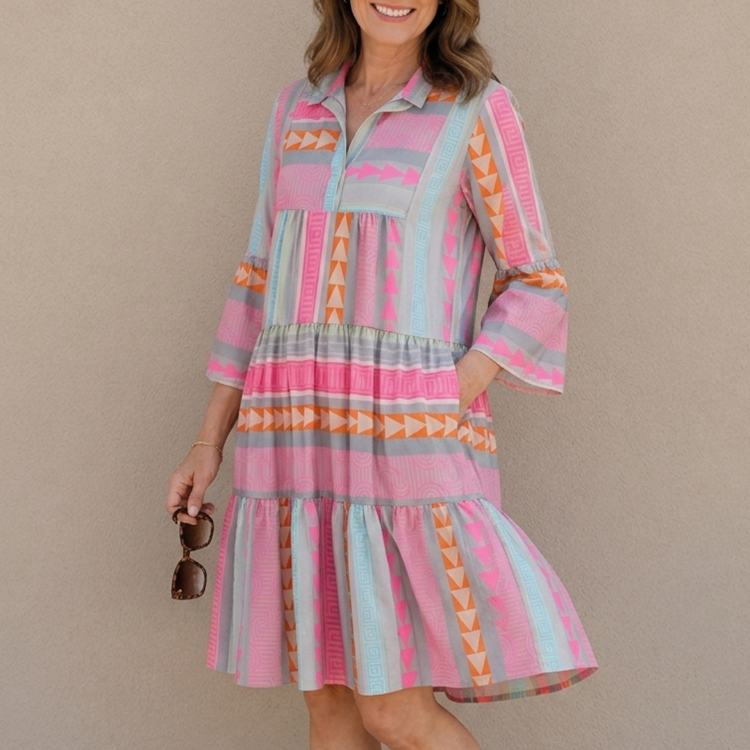 Sofia - Boho Patch Midi Dress