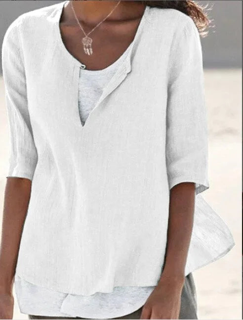 Janet - Split Neck Casual Blouse