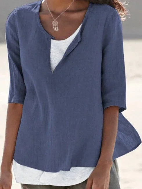 Janet - Split Neck Casual Blouse