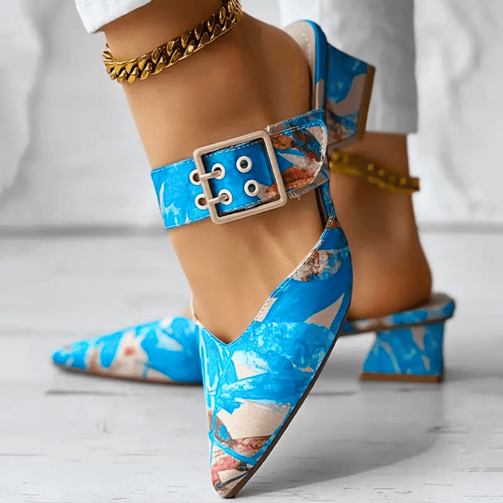 Joan - Buckle Block Heel Mules
