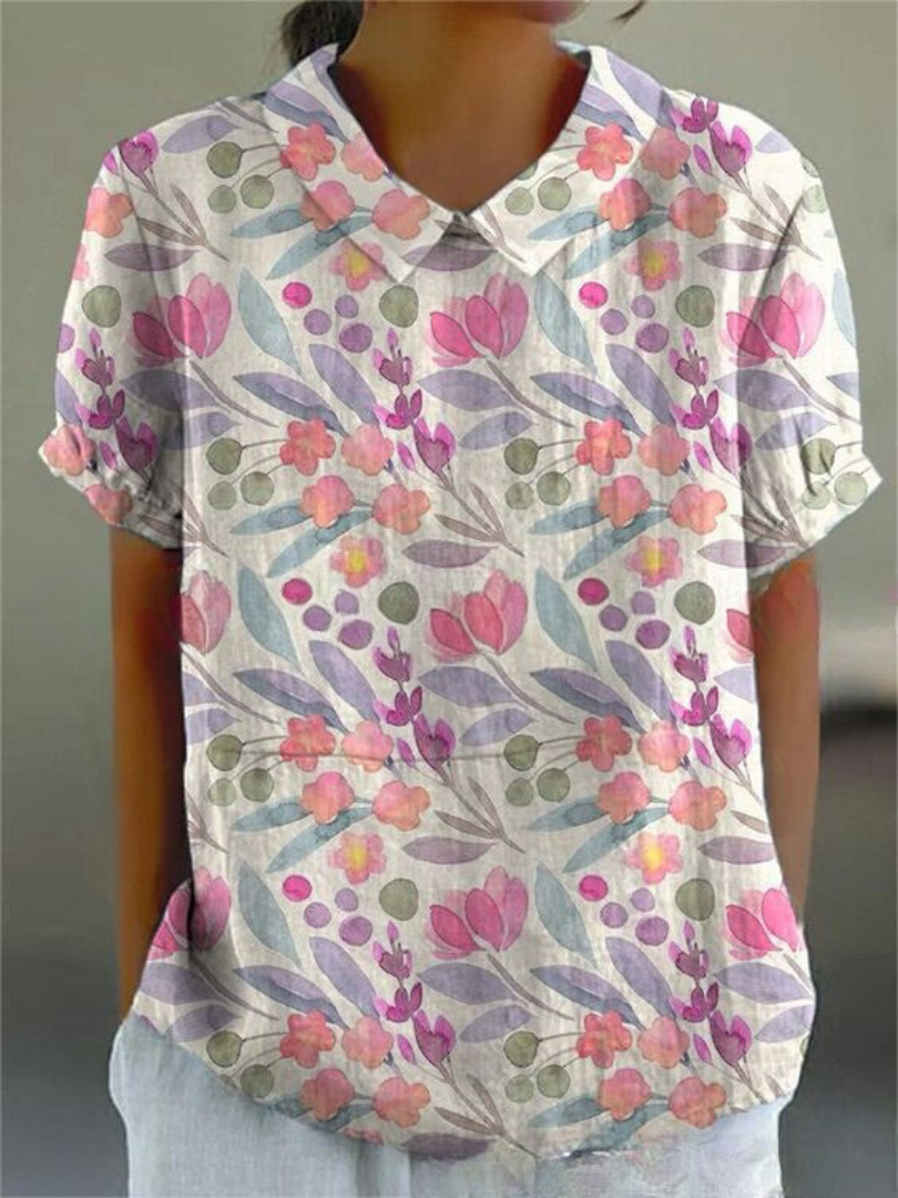 Stephanie - Collared Short Sleeve Blouse