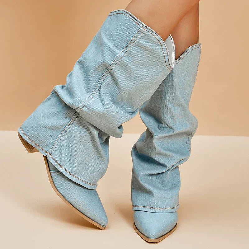 Camila - Denim Knee-High Boots