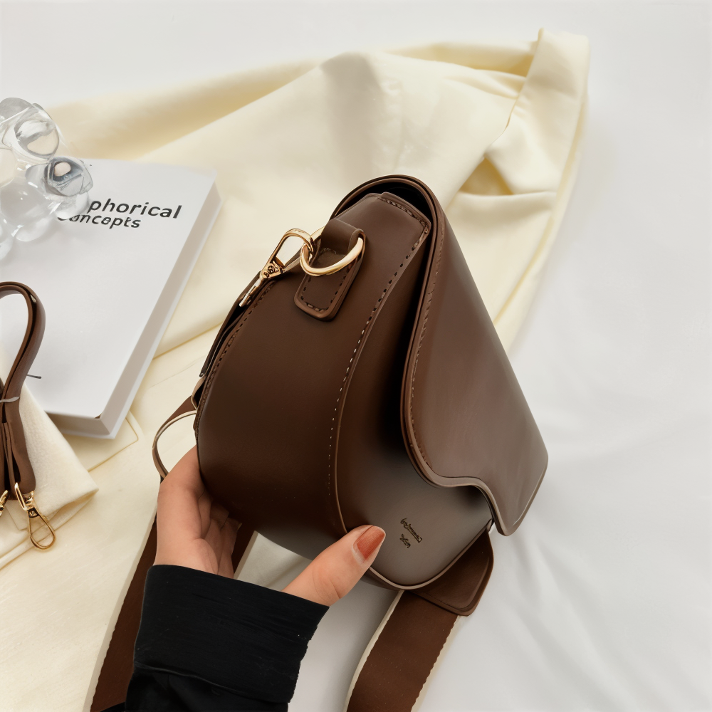 Emma - Vegan Leather Curved Flap Crossbody Bag