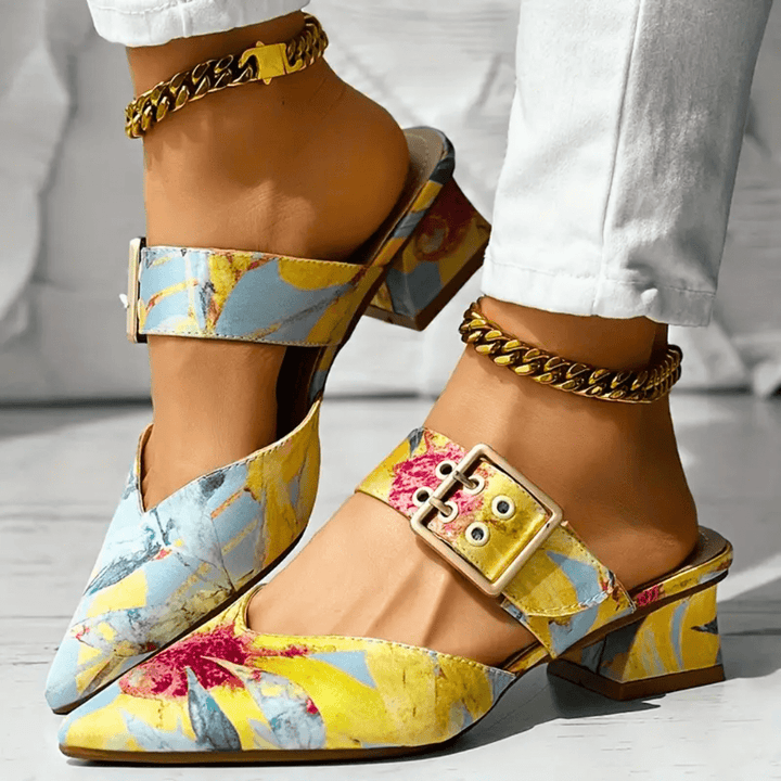 Joan - Buckle Block Heel Mules