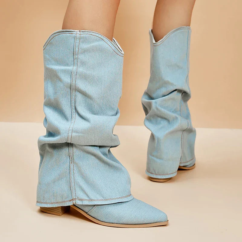 Camila - Denim Knee-High Boots