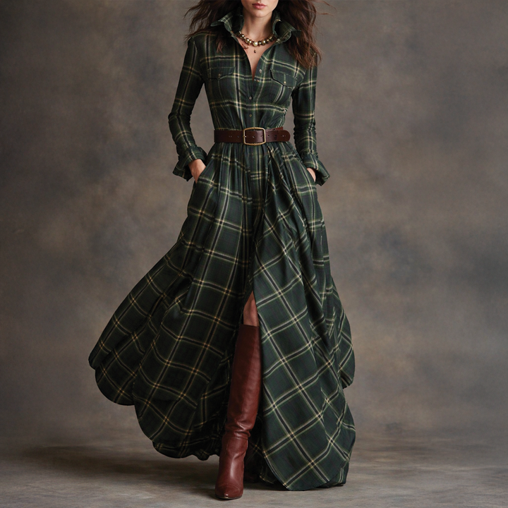 Scarlett - Plaid Flared Maxi Dress