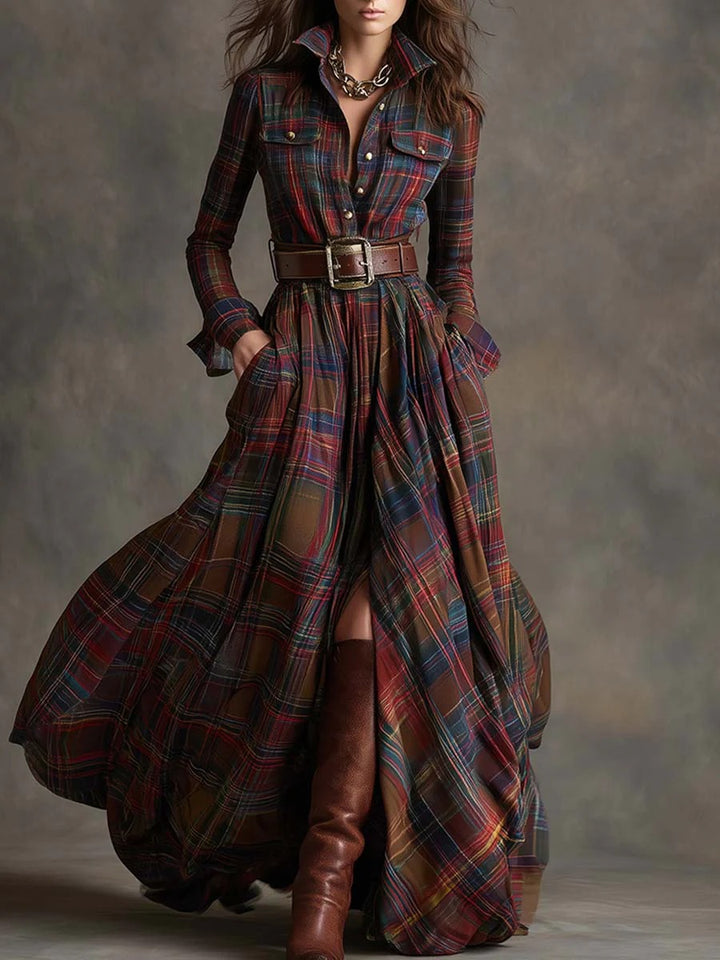 Scarlett - Plaid Flared Maxi Dress