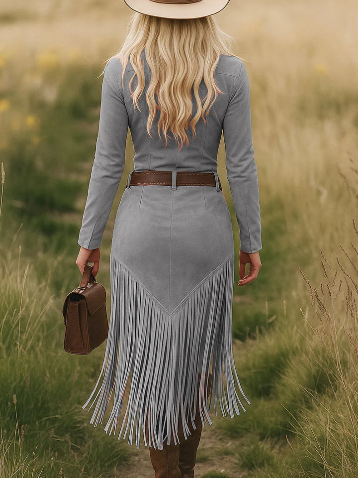 Savannah - Western Suede Fringed Midi Dress