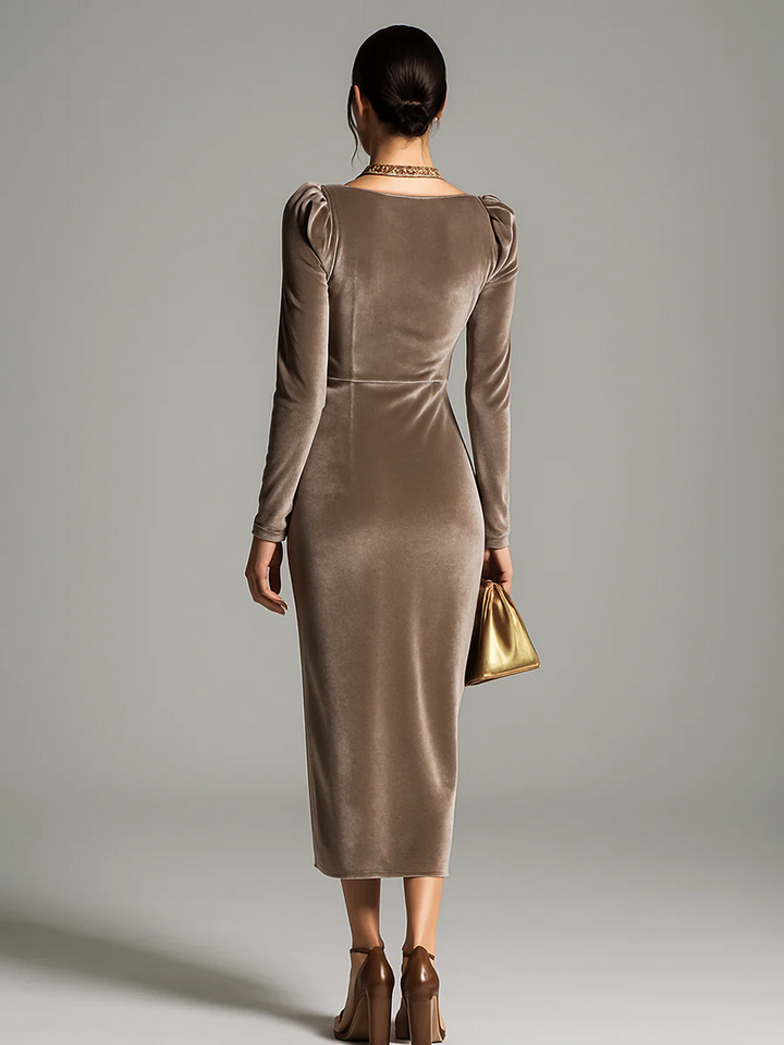Jasmin - Ruched Velvet Midi Dress
